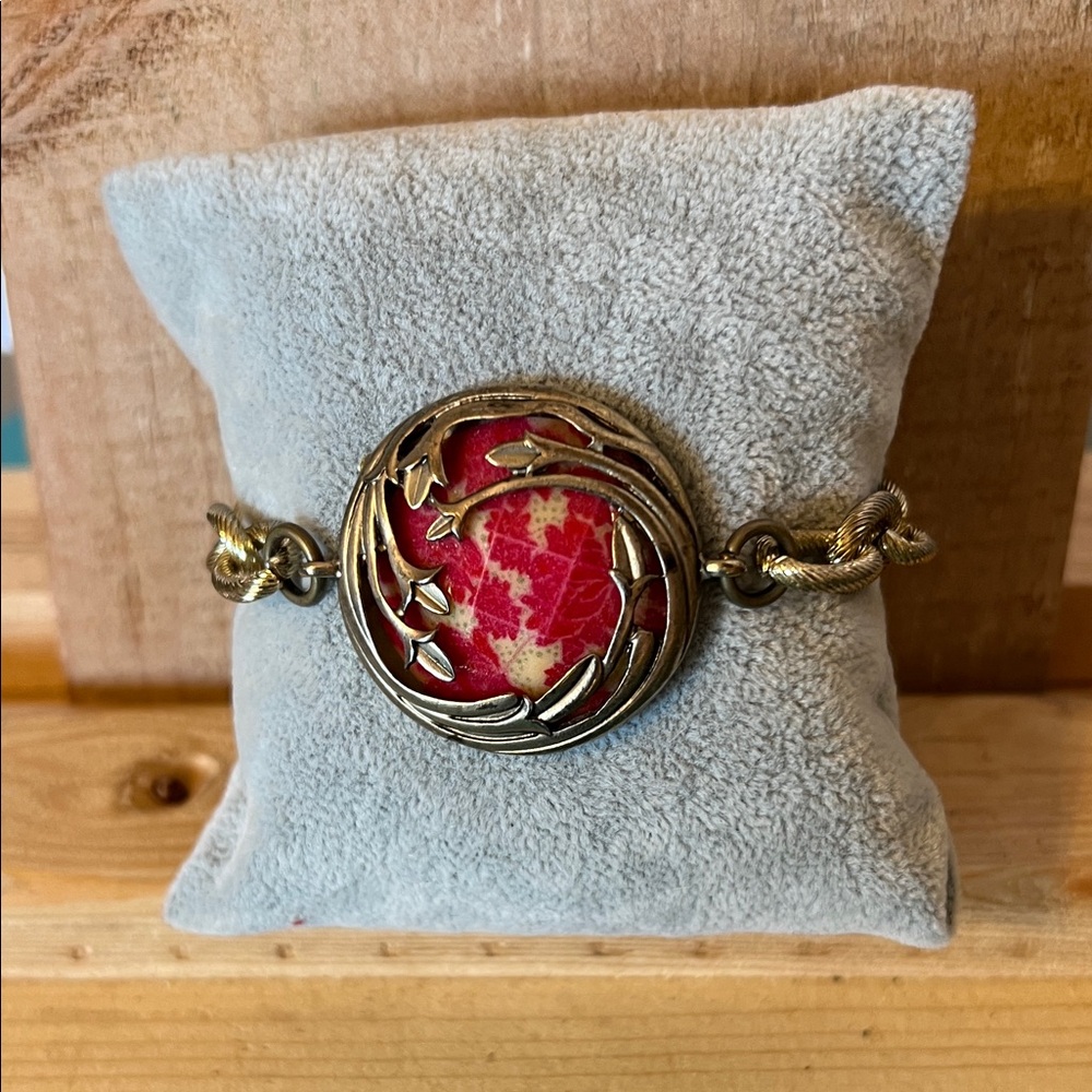 Vintage Up Cycled Gold and Red Bracelet